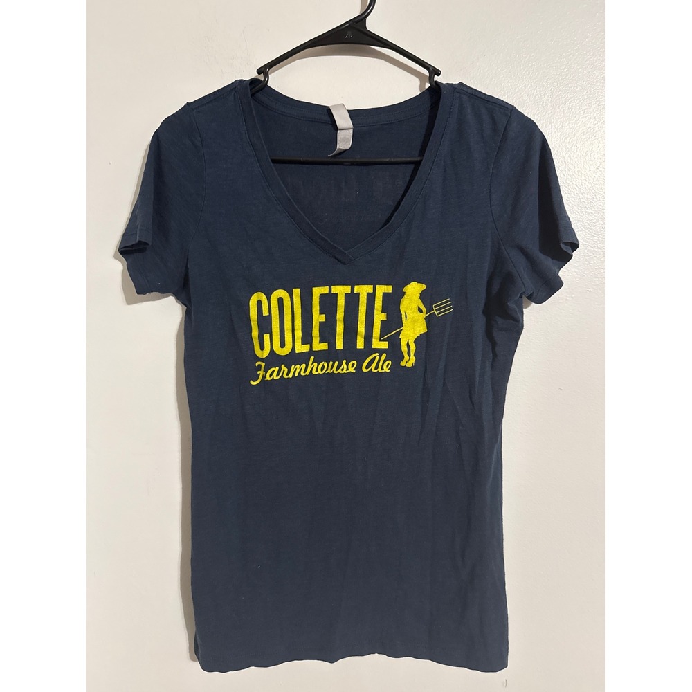 Great Divide Brewing Co Colette Farmhouse Ale Navy V-Neck Graphic T-Shirt Medium